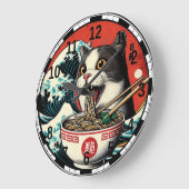 猫ラーメン 和風アート レトロスタイル ラージ壁時計 (傾斜)