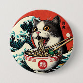 猫ラーメン 和風アート レトロスタイル 缶バッジ (正面)