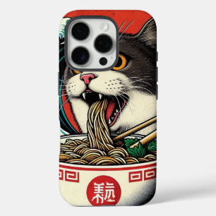 猫ラーメン 和風アート レトロスタイル iPhone 16 PROケース