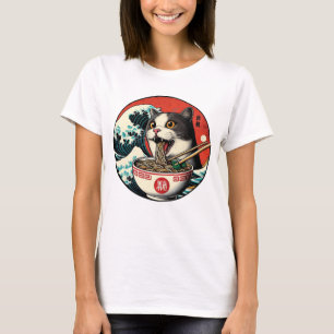 猫ラーメン 和風アート レトロスタイル Tシャツ