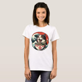 猫ラーメン 和風アート レトロスタイル Tシャツ (正面フル)