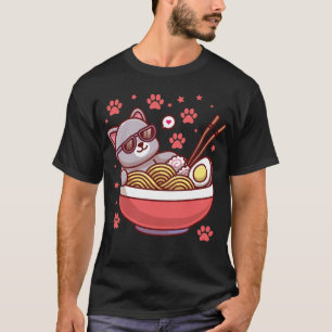 猫ラーメン 和風 かわいい 面白い Tシャツ