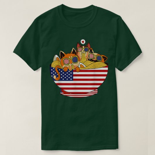 猫ラーメンAnime Americanおもしろい Flag Cats Of J Tシャツ (デザイン正面)