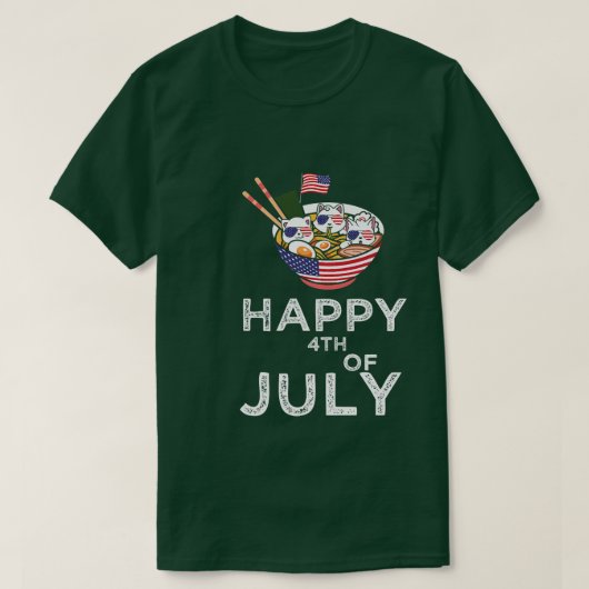 猫ラーメンANIME AMERICAN FLAG USA おもしろい Th Of Ju Tシャツ (デザイン正面)