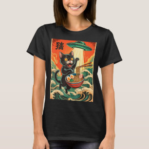 猫ラーメンUFO面白い日本アニメTシャツ メンズ レディース Tシャツ