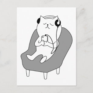 猫リラックスの音聞楽がヘッドホンに ポストカード