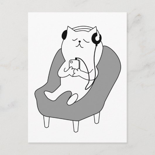 猫リラックスの音聞楽がヘッドホンに ポストカード (正面)