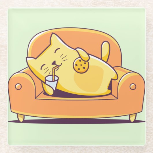 猫リラックスガラスのコースター ガラスコースター (正面)