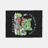 猫レインボーキッテンサプライズ可愛食べいレトロ動物 フリースブランケット (正面(横))