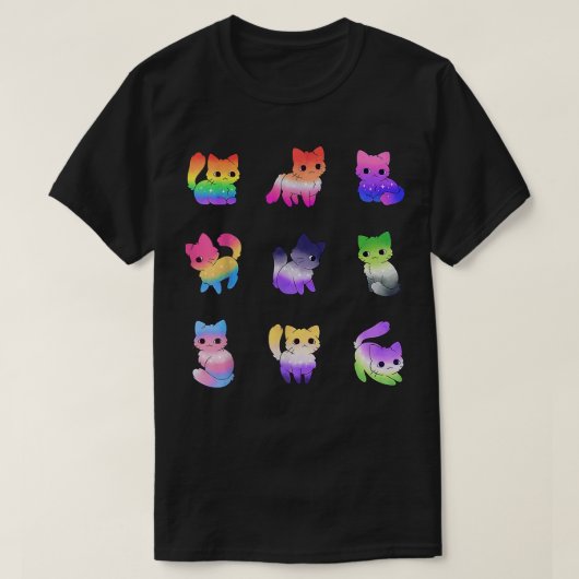 猫レインボーゲイプライドかわいいLGBTプライド動物ペットL Tシャツ (デザイン正面)