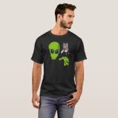 猫レトロおもしろいエイリアンUFOプレミアム Tシャツ (正面フル)
