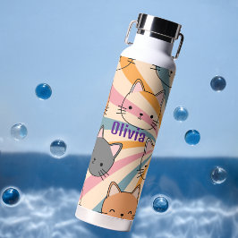 猫レトロカラフルミニマモダンリスト ウォーターボトル