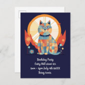 猫レトロパーティの招待状 インビテーションポストカード (正面/裏面)