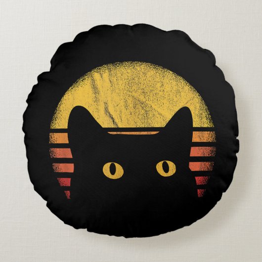 猫レトロヴィンテージ ラウンドクッション (正面)