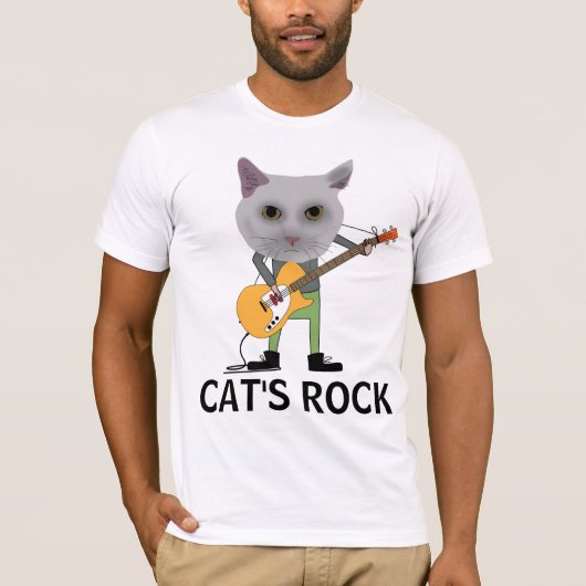猫ロック、ギターを弾く猫のTシャツ Tシャツ (正面)