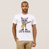 猫ロック、ギターを弾く猫のTシャツ Tシャツ (正面フル)