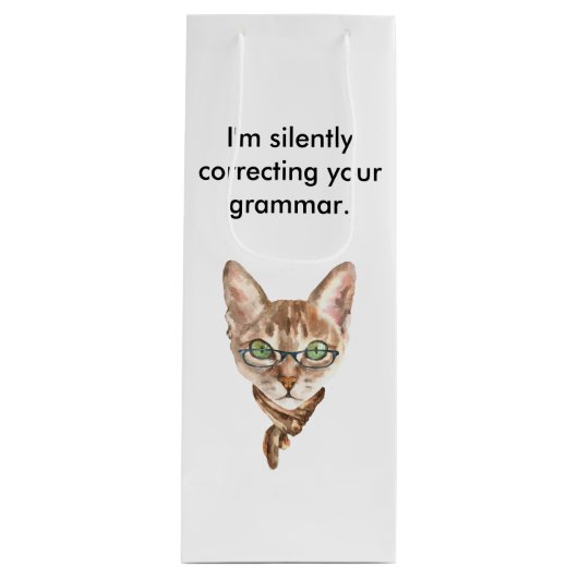 猫ワインの文法を黙って修正してるバッグ ワインギフトバッグ (正面)