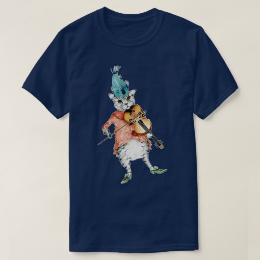 猫ヴァイオリン水絵画色 Tシャツ (デザイン正面)