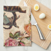 猫ヴィンテージかわいらしアンティーク子猫 キッチンタオル (四つ折り)