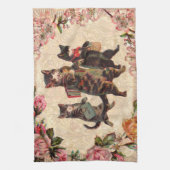猫ヴィンテージかわいらしアンティーク子猫 キッチンタオル (縦)