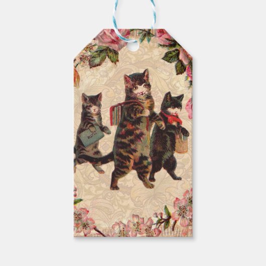 猫ヴィンテージかわいらしアンティーク子猫 ギフトタグ (正面)