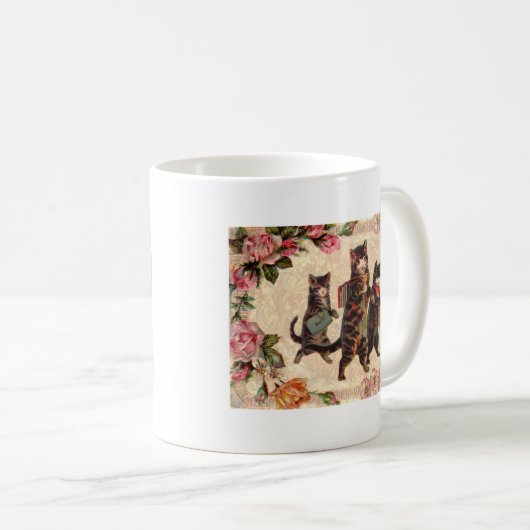 猫ヴィンテージかわいらしアンティーク子猫 コーヒーマグカップ (正面右)