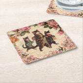 猫ヴィンテージかわいらしアンティーク子猫 スクエアペーパーコースター (アングル)