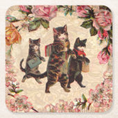 猫ヴィンテージかわいらしアンティーク子猫 スクエアペーパーコースター (正面)