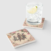 猫ヴィンテージかわいらしアンティーク子猫 ストーンコースター (横)