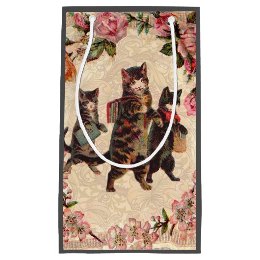 猫ヴィンテージかわいらしアンティーク子猫 スモールペーパーバッグ (正面)