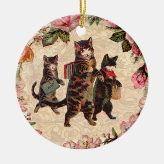 猫ヴィンテージかわいらしアンティーク子猫 セラミックオーナメント (正面)