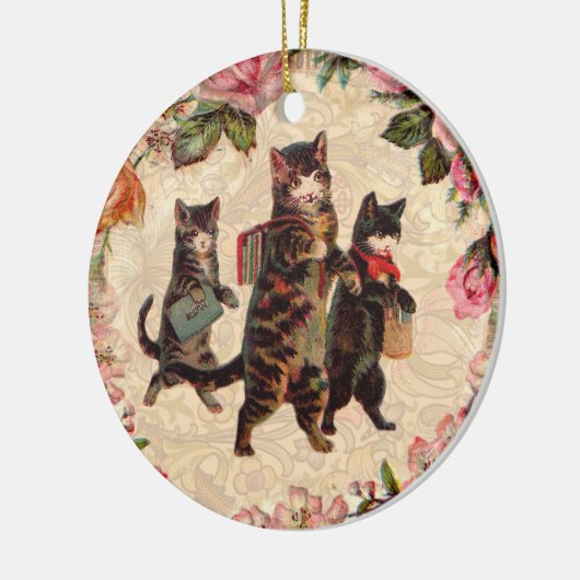 猫ヴィンテージかわいらしアンティーク子猫 セラミックオーナメント (左)