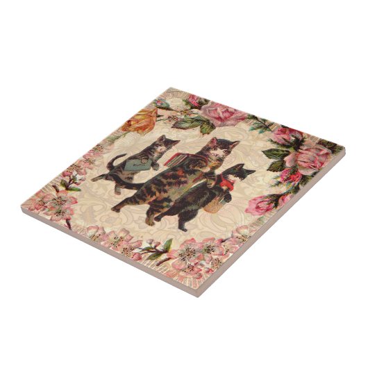 猫ヴィンテージかわいらしアンティーク子猫 タイル (側面)