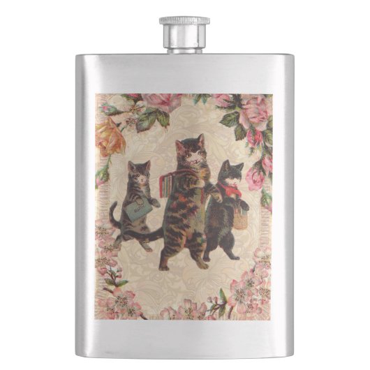 猫ヴィンテージかわいらしアンティーク子猫 フラスク (正面)