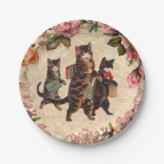 猫ヴィンテージかわいらしアンティーク子猫 ペーパープレート (正面)