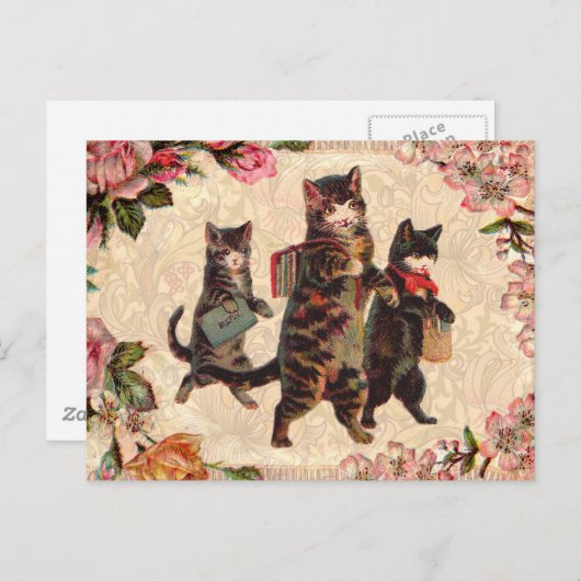 猫ヴィンテージかわいらしアンティーク子猫 ポストカード (正面/裏面)