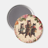 猫ヴィンテージかわいらしアンティーク子猫 マグネット (正面/裏面)