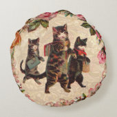 猫ヴィンテージかわいらしアンティーク子猫 ラウンドクッション (裏面)