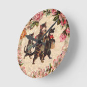 猫ヴィンテージかわいらしアンティーク子猫 ラウンド壁時計 (傾斜)