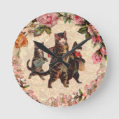 猫ヴィンテージかわいらしアンティーク子猫 ラウンド壁時計 (正面)