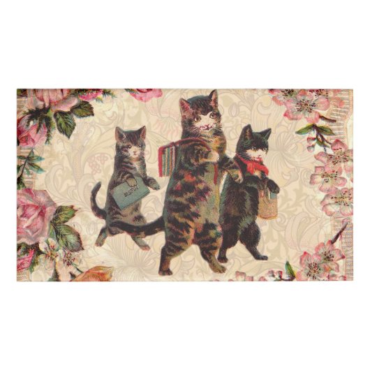 猫ヴィンテージかわいらしアンティーク子猫 名札 (正面)