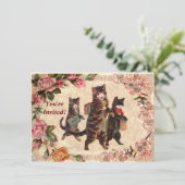 猫ヴィンテージかわいらしアンティーク子猫 招待状 (スタンド正面)