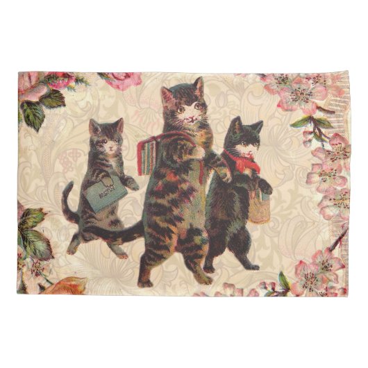 猫ヴィンテージかわいらしアンティーク子猫 枕カバー (裏面)