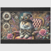 猫ヴィンテージビクトリアン花時計デコパージュ 薄葉紙 (正面)