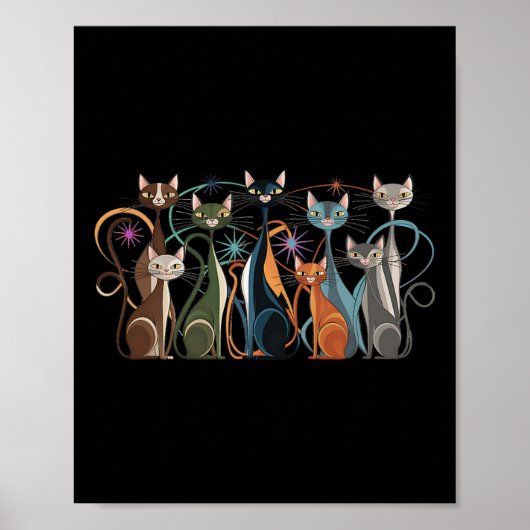 猫ヴィンテージレトロミッドセンチュリーモダン・ルックス猫50s ポスター (正面)