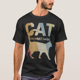猫ヴィンテージ好きなことをする猫ニャー子猫ブラック Tシャツ