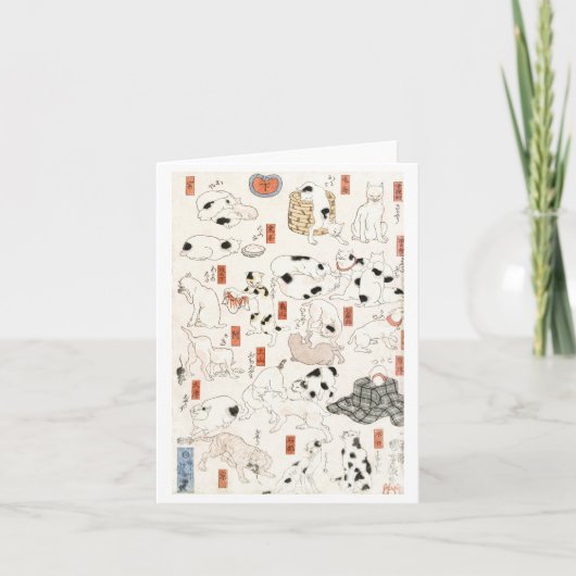 猫ヴィンテージ日本のウッドブロックノートカード サンキューカード (正面)