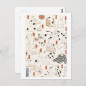 猫ヴィンテージ日本の木版葉書 ポストカード (正面/裏面)