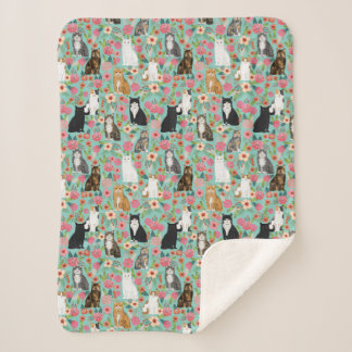 猫ヴィンテージ花模様 シェルパブランケット