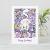 猫ヴィンテージ誕生日あいさつカード 招待状 (スタンド正面)